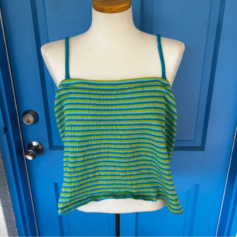 Y2K Venezia Jeans Blue/Green Tube Top w/removable Straps
